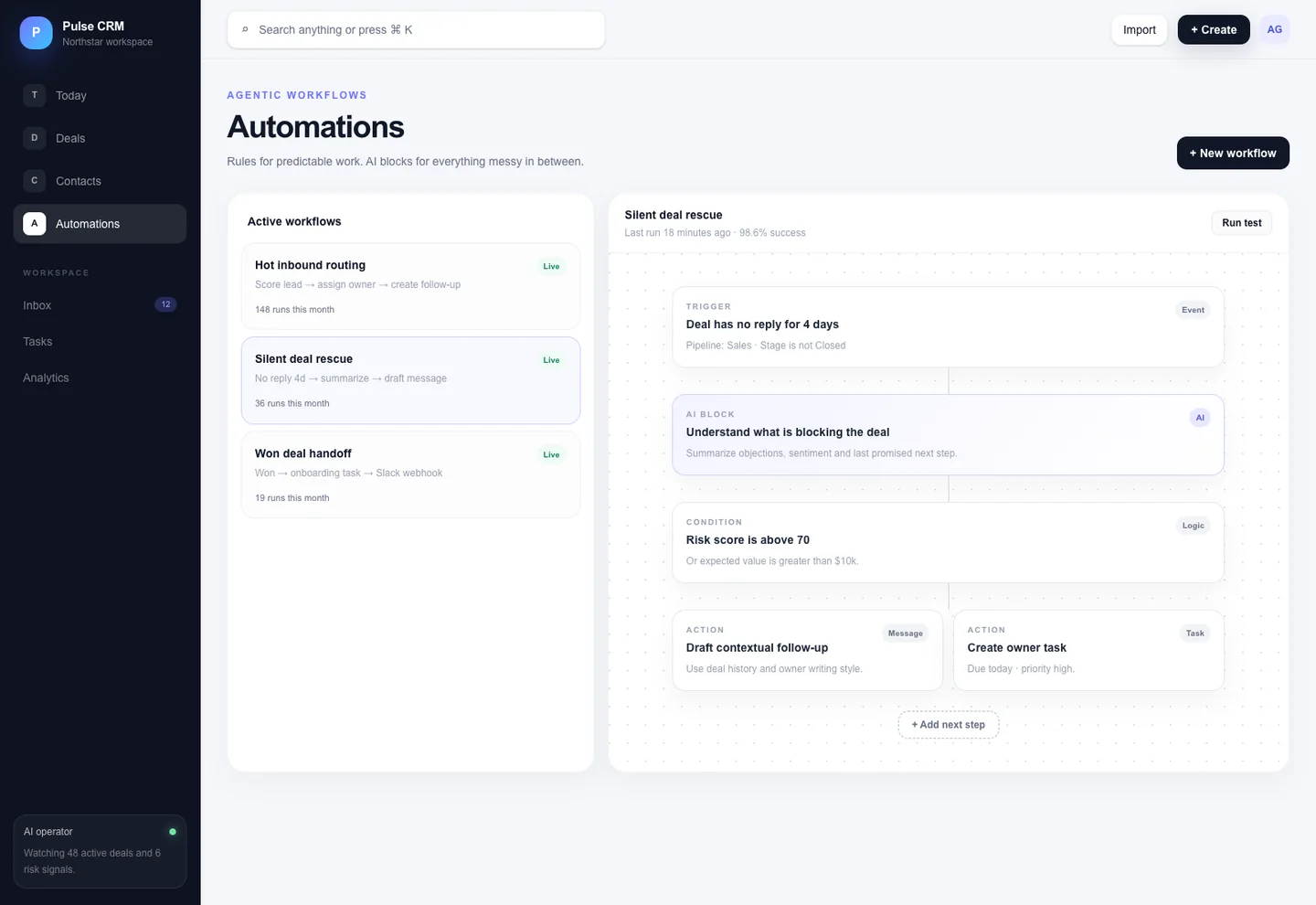 Pulse CRM — automation builder