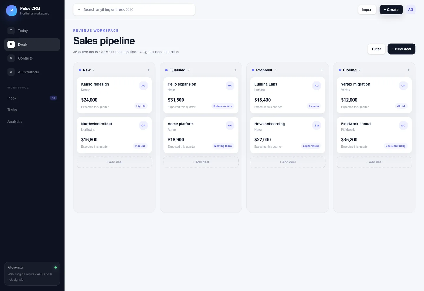 Pulse CRM — pipeline сделок